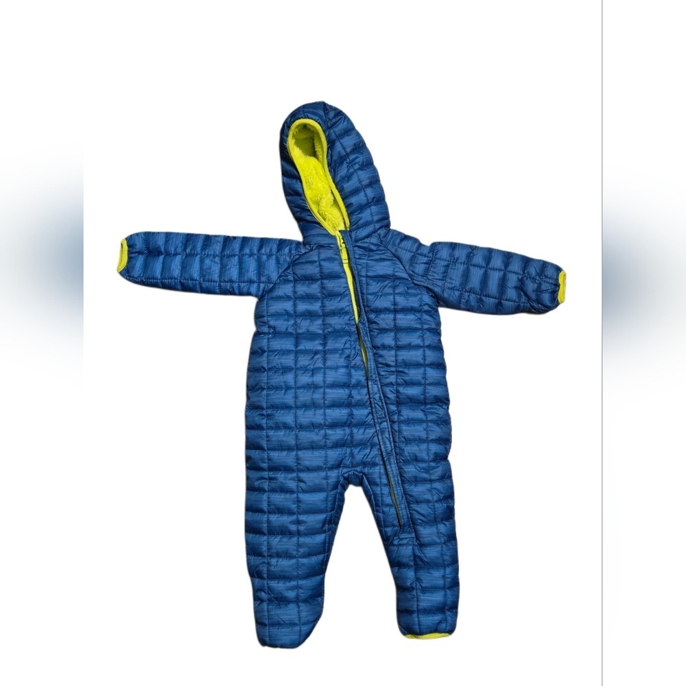 Snozu Baby Blue Quilted Hooded Snowsuit 9-12 Months Warm Fleece Lined Bunting - Picture 2 of 8